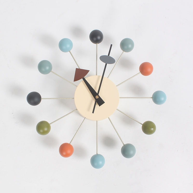 Quiet Round Ball Wood Wall Clock Home Decor Modern Design 3D Clocks for Living Room Decoration Accessories with Import Movement