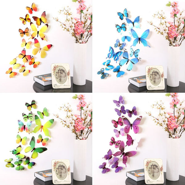 12Pcs Butterflies Wall Stickers New Year Gift Home Decorations 3D Butterfly PVC Self Adhesive Wallpaper For Living Room Decals