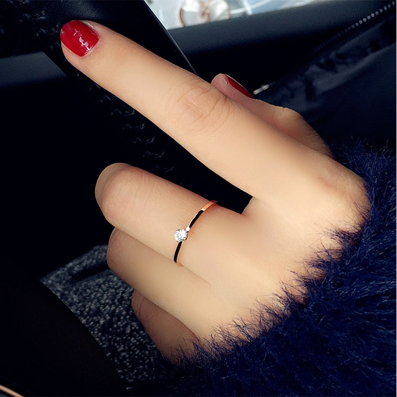 Fine Jewelry Titanuim Steel Rose Gold Color Ring CZ Crystal Ring For Women Couple Finger Rings love Wedding  Size3-9 R101