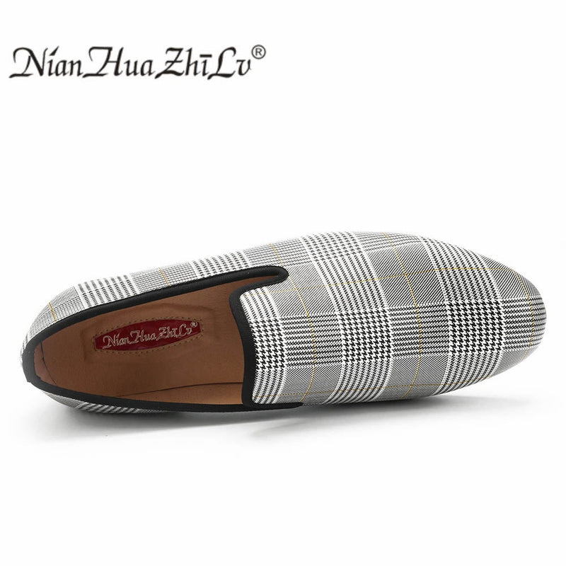 men&#39;s casual shoes 2019 Luxury men shoes chequered leather Handmade luxurious flats men&#39;s fashion  loafers