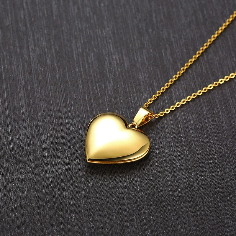 Vnox Light Heart Locket Pendants for Women Men Openable Photo Frame Glossy Stainless Steel Necklaces Family Love Collar