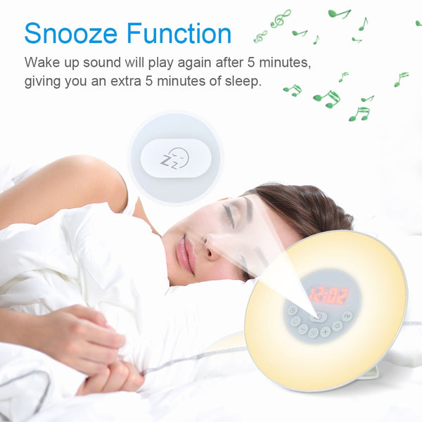 Wake Up Light Alarm Clock Sunrise/Sunset Simulation Digital Clock Touch Control Table Clock with FM Radio Snooze Function