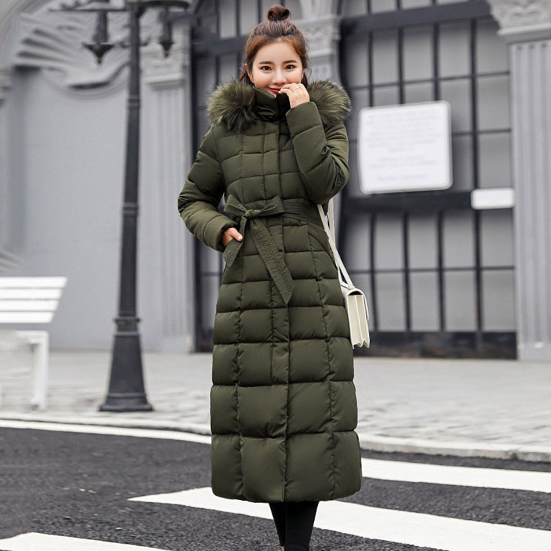 X-Long 2021 New Arrival Fashion Slim Women Winter Jacket Cotton Padded Warm Thicken Ladies Coat Long Coats Parka Womens Jackets