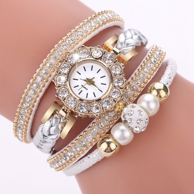 Luxury Gold Leather Watches For Women Pearls Dress Creative Watches Casual Women Bracelet Wristwatch Clock Gift Relogio Feminino