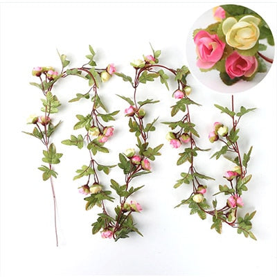 220cm long artificial rose flowers vine autumn cane backdrop decor silk fake rattan garland for wedding home hotel decoration