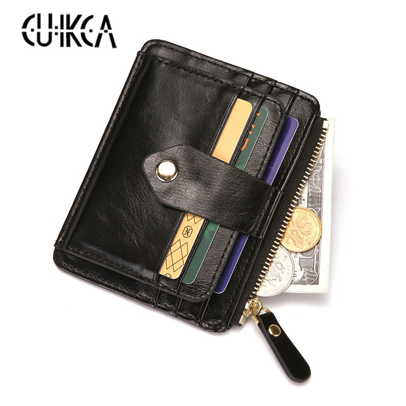 CUIKCA New Brand Unisex Women Men Wallet Business Credit Card Holder ID Cases Zipper Coins Hasp Leather Slim Wallet Purse