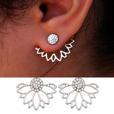 Fashion Personality Simple T Bar Earrings Hollow Lotus Earrings Gold Silver Plated Women Double Face Stud Earrings Jewelry