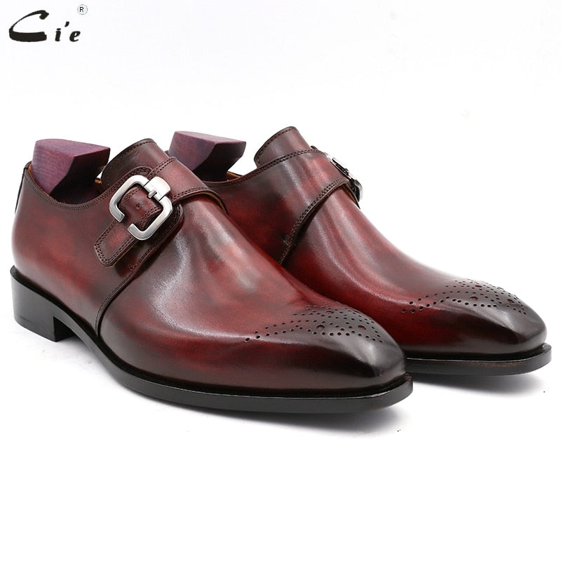 cie Square Plain Toe Full Grain Calf Leather Custom Blake Stitch Men's Handmade Dress  Monk Straps Office Shoe Men Elegant MS02