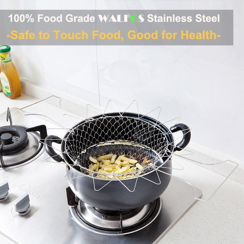 Foldable Steam Rinse Strain Stainless Steel Folding Frying Basket Colander Sieve Mesh Strainer Kitchen Cooking Tools Accessories