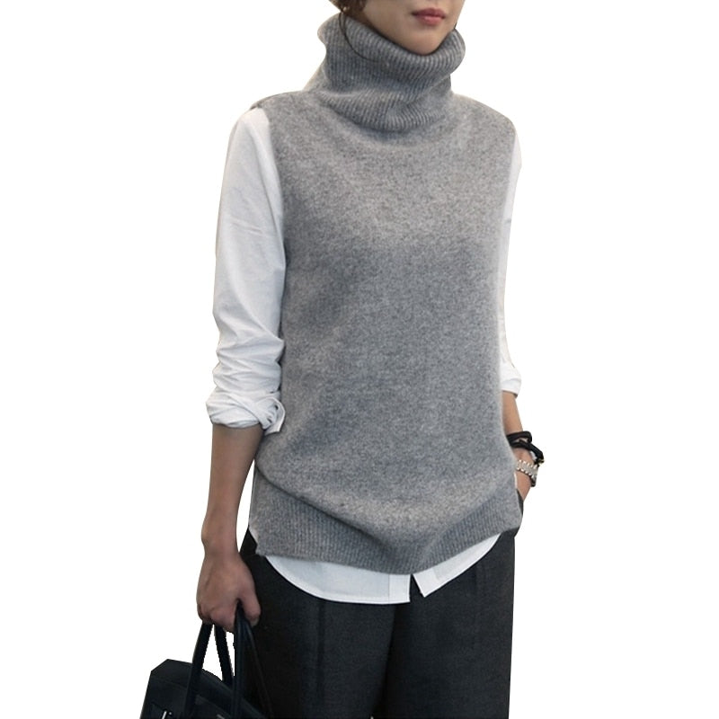 FRSEUCAG Best selling new women&#39;s knitted high-neck vest loose comfortable cashmere sweater sleeveless sweater women&#39;s pullover