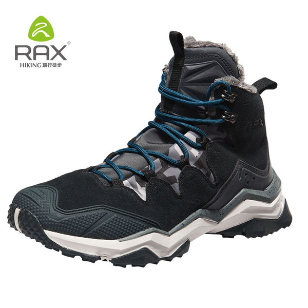 RAX Hiking Boots Men Waterproof Winter Snow Boots Fur lining Lightweight Trekking Shoes Warm Outdoor Sneakers Mountain Boots Men