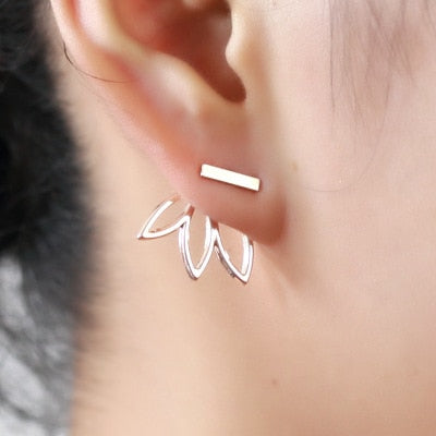 Fashion Personality Simple T Bar Earrings Hollow Lotus Earrings Gold Silver Plated Women Double Face Stud Earrings Jewelry