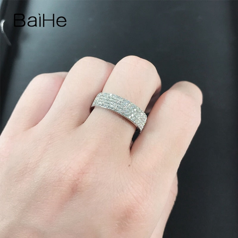 BAIHE Solid 14K White Gold Luxury Super Flash 0.90ct H/SI Natural Diamond Ring Women Men Fine Jewelry Making Anillo diamantes