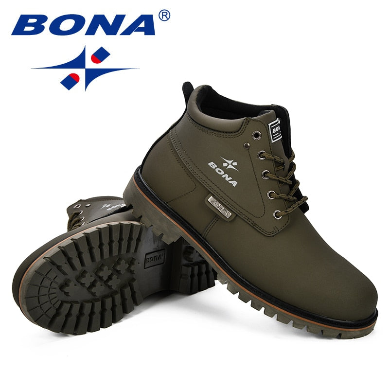 BONA Spring &amp; Autumn Men Boots Split Leather Men Casual Fahsion Ankle Boots Outdoor Comfortable Men Leather Boots For Men Shoes