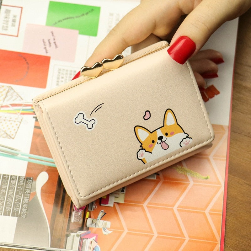 Cartoon Women Wallet Small Cute Corgi Doge Wallets Ladies Short Leather Purses Portefeuille Female Purse Clutch