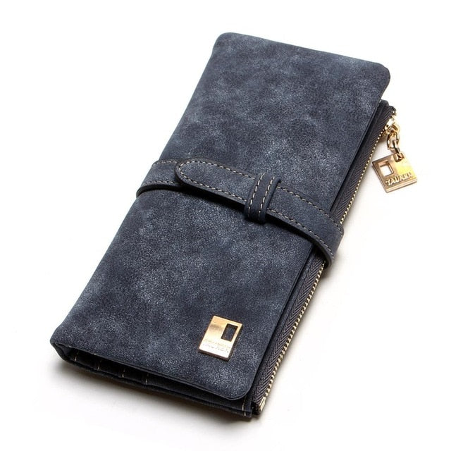 Cheaper!! New Fashion Women Wallets Drawstring Nubuck Leather Zipper Wallet Women&