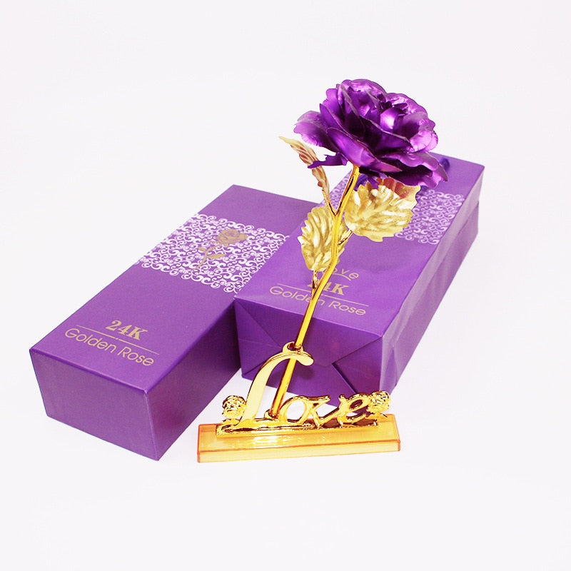 YO CHO Artificial Flowers 24k Gold Rose with Box New Year Valentine\x27s Day Gift/Present Foil Flowers Home Decor Fake Roses