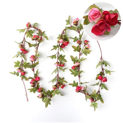 220cm long artificial rose flowers vine autumn cane backdrop decor silk fake rattan garland for wedding home hotel decoration