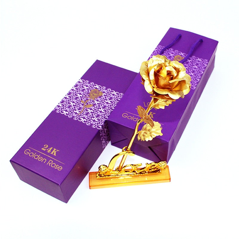 YO CHO Artificial Flowers 24k Gold Rose with Box New Year Valentine\x27s Day Gift/Present Foil Flowers Home Decor Fake Roses