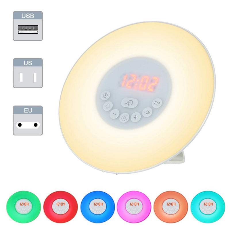 Wake Up Light Alarm Clock Sunrise/Sunset Simulation Digital Clock Touch Control Table Clock with FM Radio Snooze Function