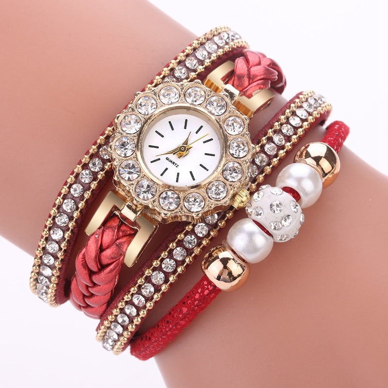 Luxury Gold Leather Watches For Women Pearls Dress Creative Watches Casual Women Bracelet Wristwatch Clock Gift Relogio Feminino