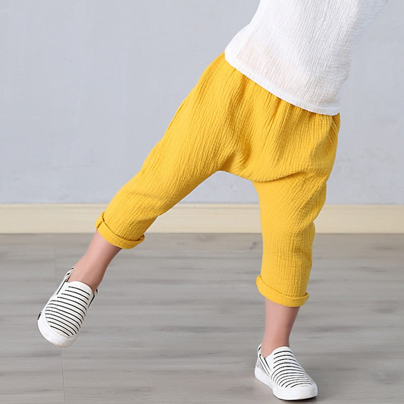 New 2-7y 2022 Summer Solid Color Linen Pleated Children Ankle-length Pants for Baby Boys Pants Harem Pants for Kids Child