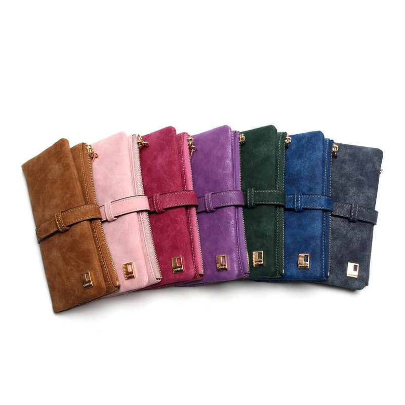 Cheaper!! New Fashion Women Wallets Drawstring Nubuck Leather Zipper Wallet Women&