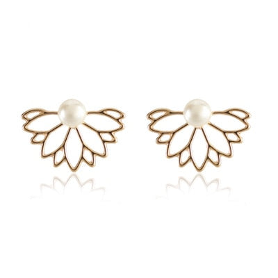 Fashion Personality Simple T Bar Earrings Hollow Lotus Earrings Gold Silver Plated Women Double Face Stud Earrings Jewelry