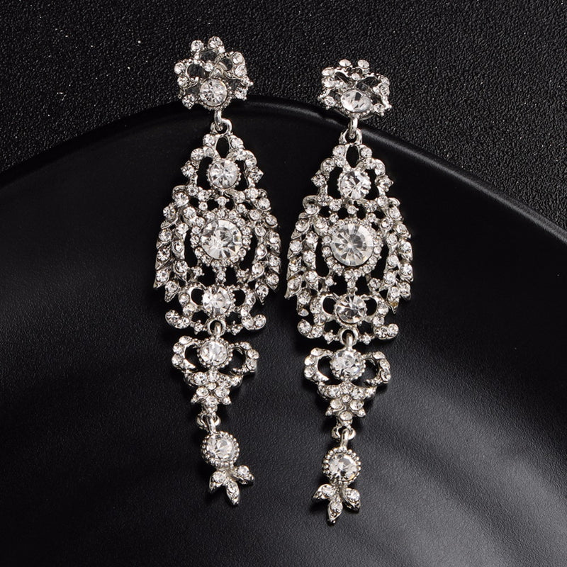 Miallo Fashion Austrian Crystal Alloy Bridal Long Earrings for Women Wedding Big Earrings for Bride Bridesmaids