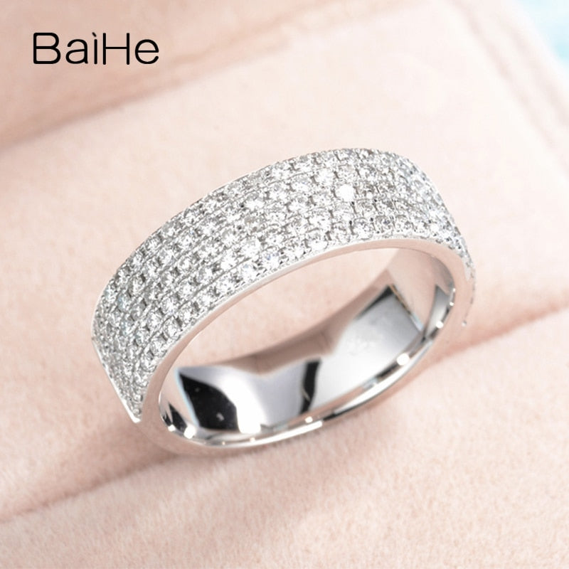 BAIHE Solid 14K White Gold Luxury Super Flash 0.90ct H/SI Natural Diamond Ring Women Men Fine Jewelry Making Anillo diamantes