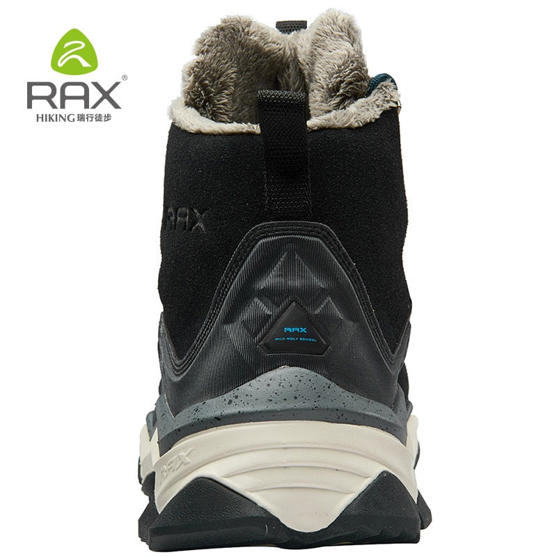 RAX Hiking Boots Men Waterproof Winter Snow Boots Fur lining Lightweight Trekking Shoes Warm Outdoor Sneakers Mountain Boots Men