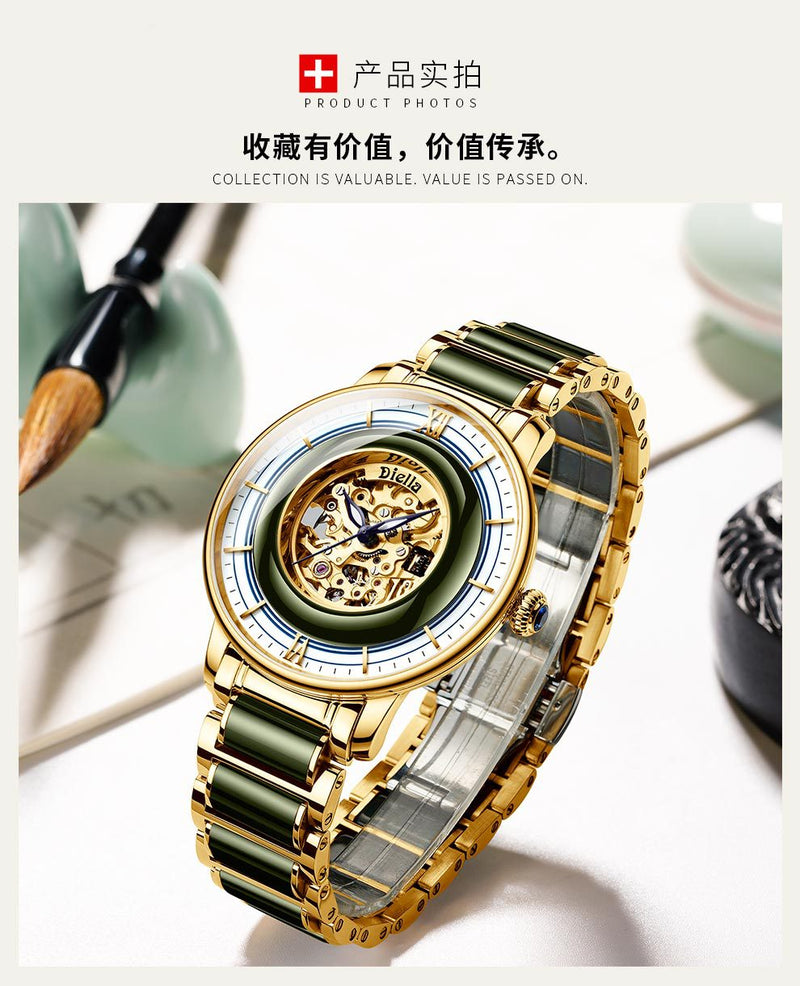 Jade Watch Men Automatic Mechanical Hollow Luxury Diella Brand High-end Business Male Wristwatch Gifts Popular Tough Guy Watches