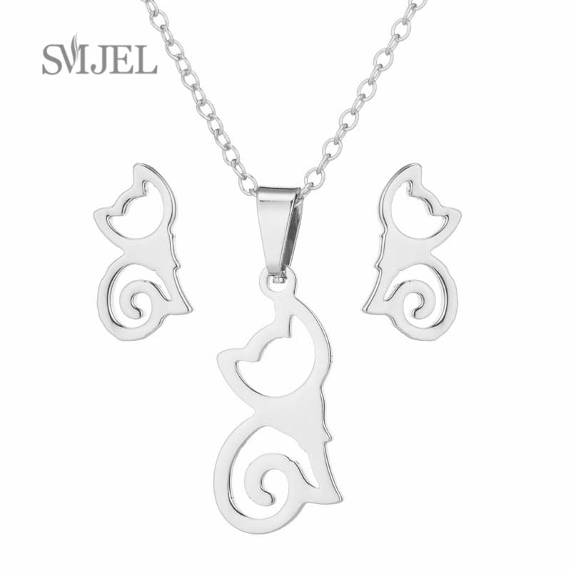 SMJEL Stainless Steel Necklaces for Women Jewelry Mini Animal Rabbit Necklace Heart Beat Dog Paw Print Collier Femme Wholesale