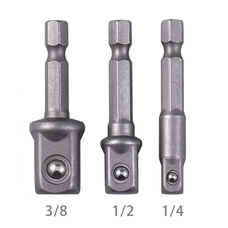 3pcs/set Chrome Vanadium Steel Socket Adapter Hex Shank to Square Extension Drill Bits Bar Hex Bit Set Tools tightly