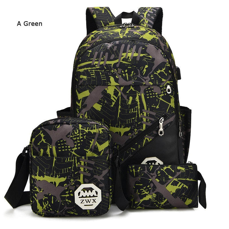 3pcs/set Male backpacks high school bags for women 2023 boys one shoulder big student travel bag men school backpack sac mochila