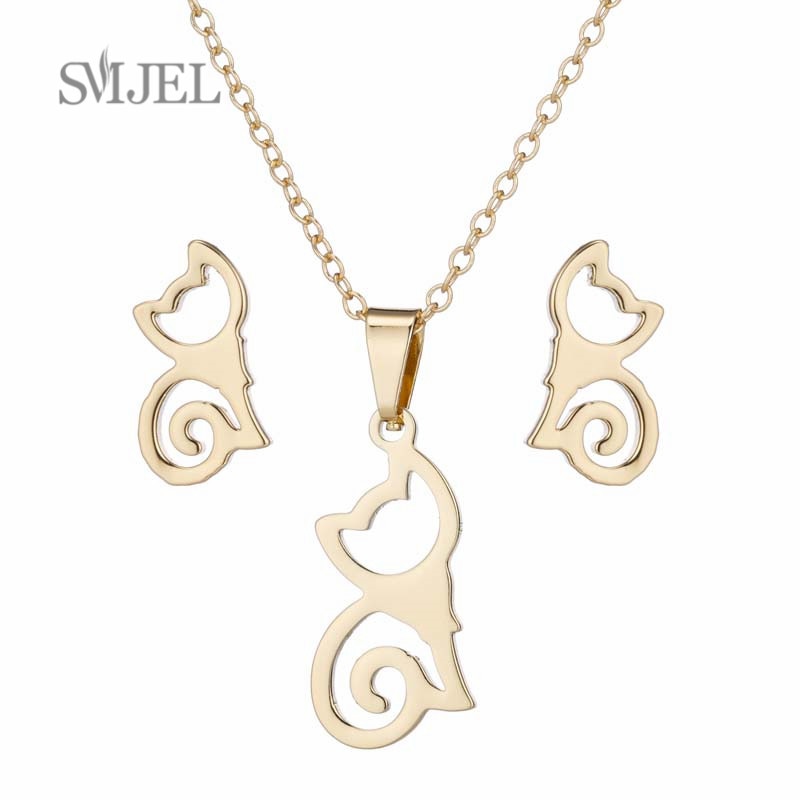 SMJEL Stainless Steel Necklaces for Women Jewelry Mini Animal Rabbit Necklace Heart Beat Dog Paw Print Collier Femme Wholesale