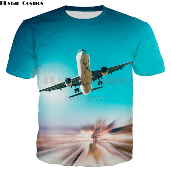 PLstar Cosmos Brand clothing 2018 summer New Fashion 3d t-shirt Blue sky and airplane Print T shirts Mens Womens Casual t shirt