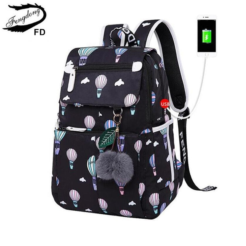 OKKID school bags for girls female laptop backpack usb backbag children backpacks cute cat school backpack for girls bag pack