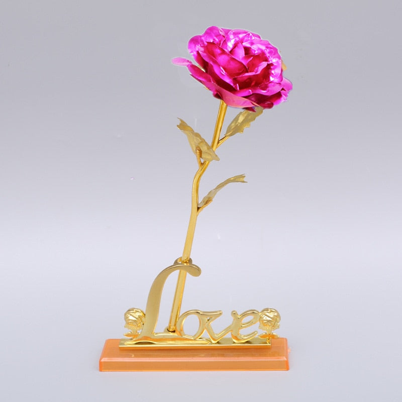 YO CHO Artificial Flowers 24k Gold Rose with Box New Year Valentine\x27s Day Gift/Present Foil Flowers Home Decor Fake Roses