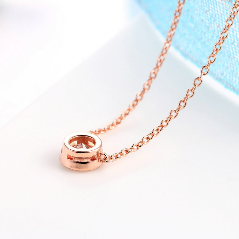 Simply Small Round 1 Carat Cubic Zirconia Pendant Necklace for Women Rose Gold Color Colorful Crystal Chain on Neck Jewelry N388