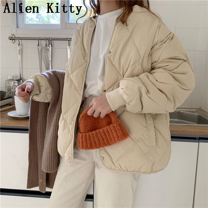 Alien Kitty Winter Fashion Outwear Casual Jackets Solid Tops All-Match Simple Fresh Stylish Warm Women Coat Loose Thicken