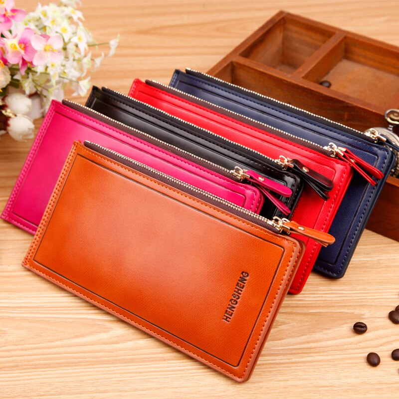 New hot sale fashion high capacity womens wallets solid color zipper clutch women&