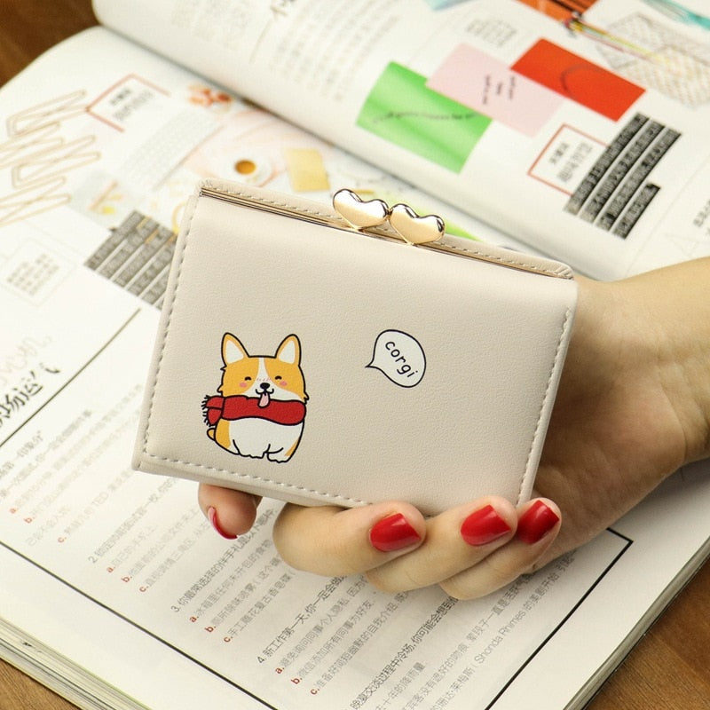 Cartoon Women Wallet Small Cute Corgi Doge Wallets Ladies Short Leather Purses Portefeuille Female Purse Clutch