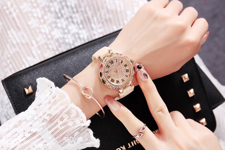 2019 Fashion Brand Ceramic Women Bracelets Watches Luxury Lady Colorful Rhinestone Wristwatch Full Diamond Crystal Dress Watch