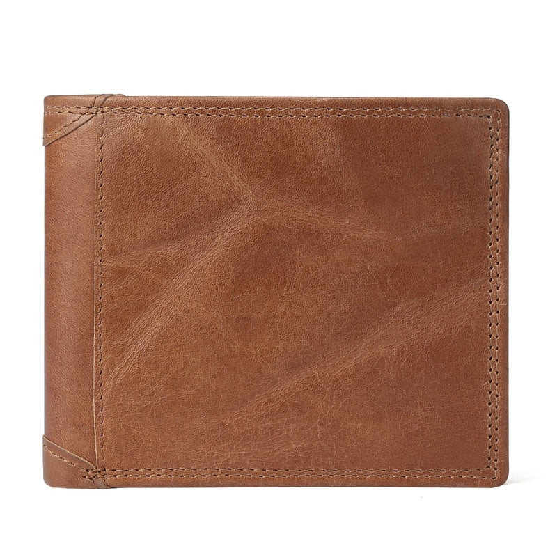 GENODERN Cow Leather Men Wallets with Coin Pocket Vintage Male Purse RFID Blocking Genuine Leather Men Wallet with Card Holders