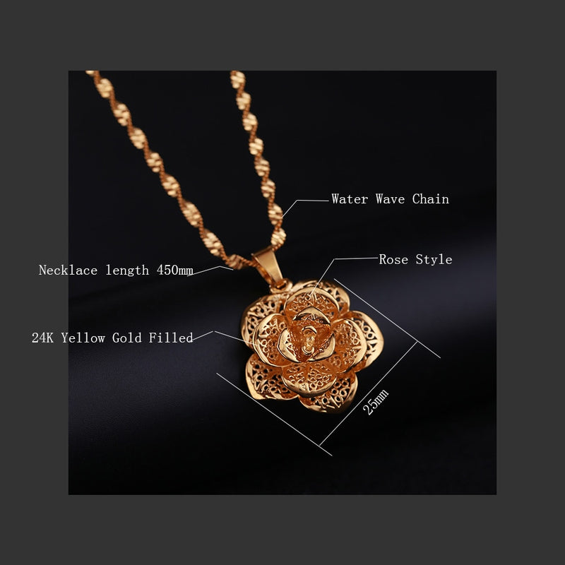 Hollow Flower Statement Necklaces Pendants Chokers Woman Collar Water Wave Chain Yellow Gold Color Filled Chunky Jewelry