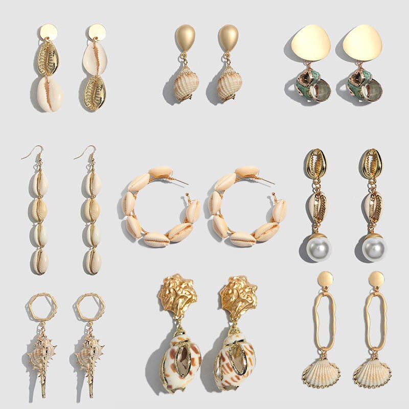 Flatfoosie 2019 Natural Conch Shell Dangle Drop Earrings For Women Bohemian Wedding Gifts Trendy Summer Pendant Earrings Jewelry