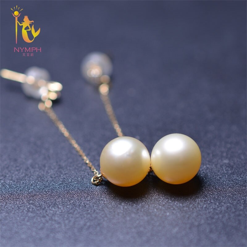 NYMPH 9-10mm high quality South Sea Pearl earrings with 18K gold accessory,Low-key Luxury for wedding fashion  jewelry E301