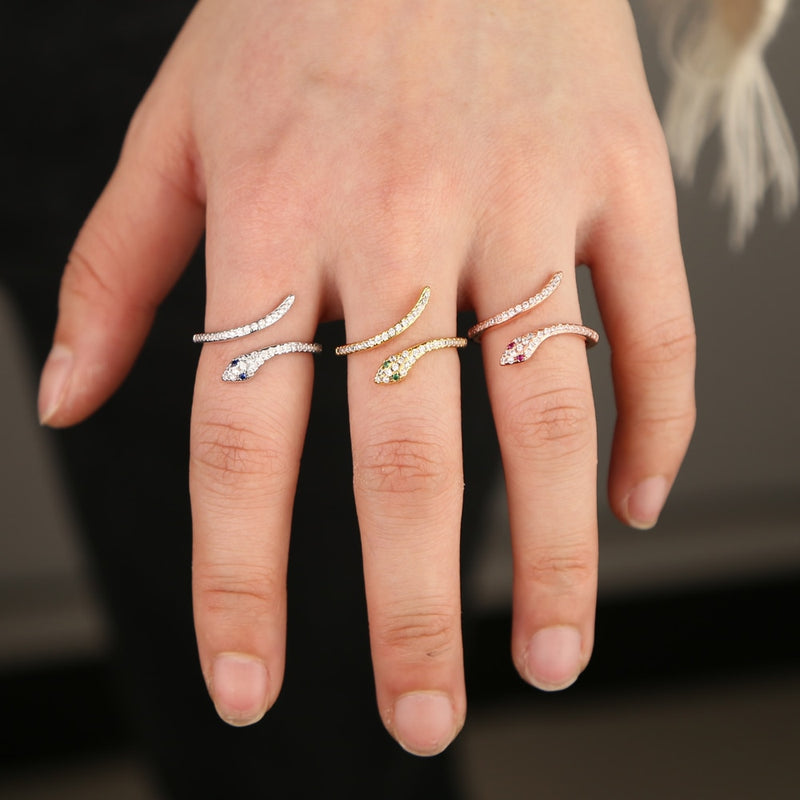 acero inoxidable joyeria mujer  stackable rings snake rings for women Gold Color clear CZ  Punk Rock Ring Animal Jewelry