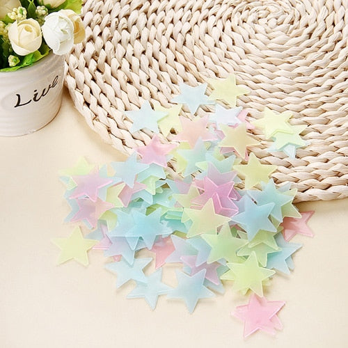100Pcs Luminous Wall Stickers Glow In The Dark Stars Stickers For Kids Baby Rooms Colorful Fluorescent Home Room Decor Decals